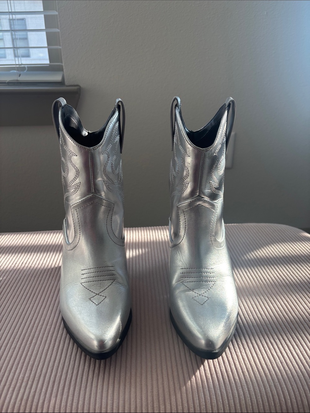 Soda Metallic Silver Western Ankle Boots